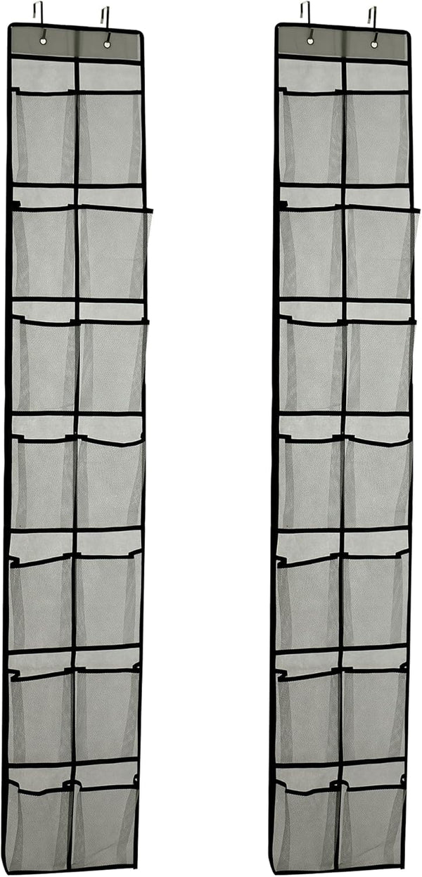 Over The Door Shoe Organizer, 14 Large Mesh Pockets Hanging Shoe Rack for Closet, Gray, 2-Pack