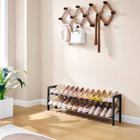 2-Tier Closet FAVOOSTY Expandable Shoe Rack, Adjustable Shoe Shelf Storage Organizer Space Saving Metal Free Standing