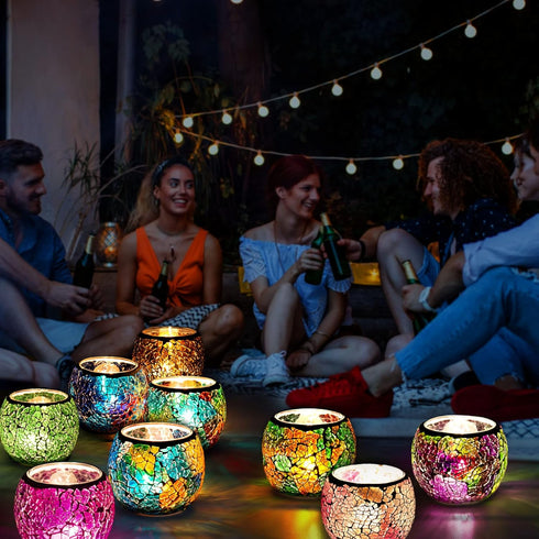 Rancco Glass Votive Candle Holder for Tealight, Romantic Mosaic Cracked Candle Lamp for Table Centerpiece