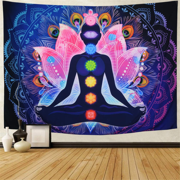 Maccyafst Seven Chakra Yoga Meditation Wall Hanging - Colorful Mandala Indian Chakra Tapestry for Studio