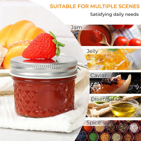 40 Pack 4oz CycleMore Clear Mason Jars With One Piece Silver Lids, Mini Glass Canisters, Spice Bottles, Canning Jars