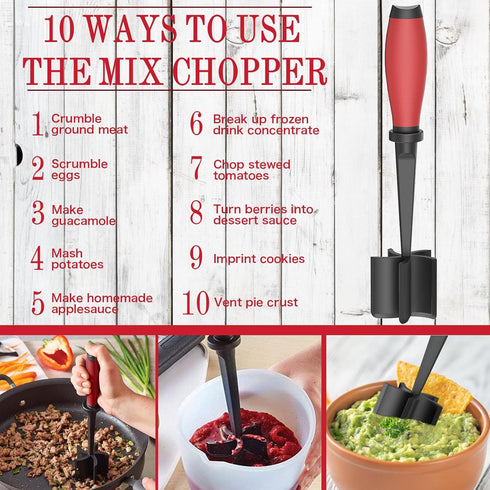 Meat Chopper, 5 Curve Blades Heat Resistant Tool for Ground Beef, Nylon Hamburger Chopper Utensil (Red)