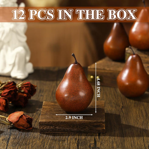 Wavwavw 12 Pcs Artificial Fruit Fake Brown Pear Bulk Lifelike Simulation Pears Decorative Fake Fruit Decor Artificial