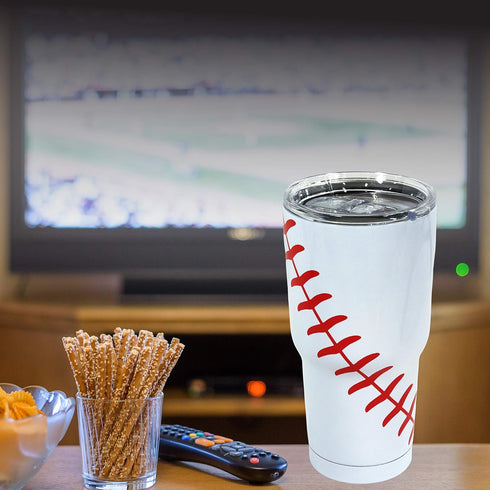 Urbanifi 30 oz Baseball Tumbler with Straw, Lid, and Cleaner | Stainless Steel Insulated Travel Coffee Mug