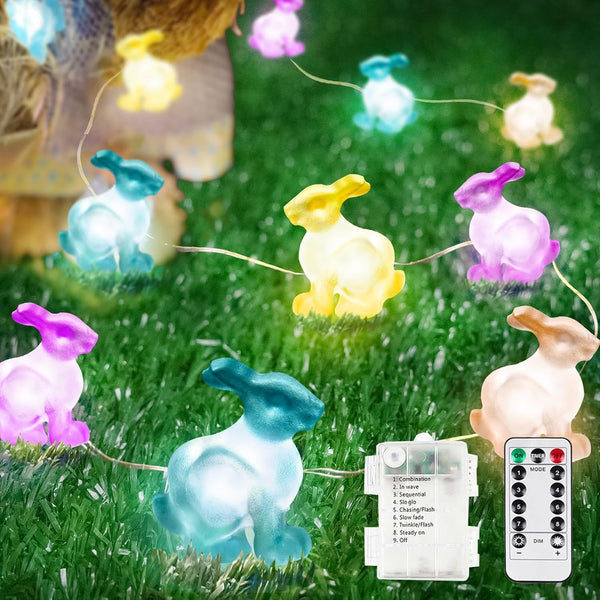 EXF Easter Decorations Bunny Pastel Fairy Lights, Battery Operated with Remote &