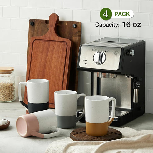 Set 4, 16 oz Large Ceramic Coffee Mug of Tea Cups with Handle, Porcelain Mug for Latte, Hot Tea, Cappuccino, Milk