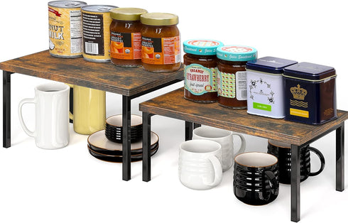 Simple Houseware Expandable Counter Shelf in Rustic Brown
