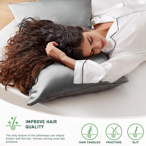 Love's cabin Satin Pillowcase Set of 2 for Hair and Skin, Queen Size 20x30 Inches, Dark Grey Satin Cooling Cover