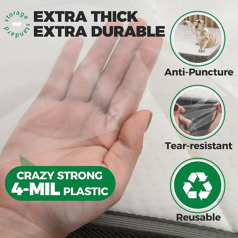 Queen Mattress Bags for Moving & Storage, Heavy Duty 4mil Reusable Waterproof Plastic Cover for Queen Size Bed