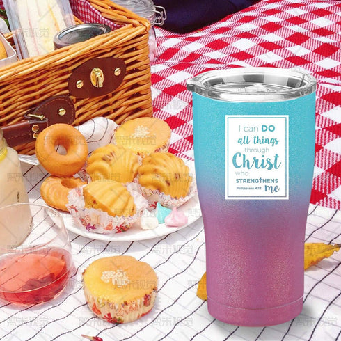 Philippians 4:13 Tumbler, Stainless Steel Insulated Cup - Christian Gifts for Women (20 Oz, Purple Teal)