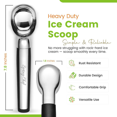 Commercial Spring Chef Heavy Duty Metal Ice Cream Scoop - Dishwasher Safe Ice Cream Scooper, Icecream Scoop Spade
