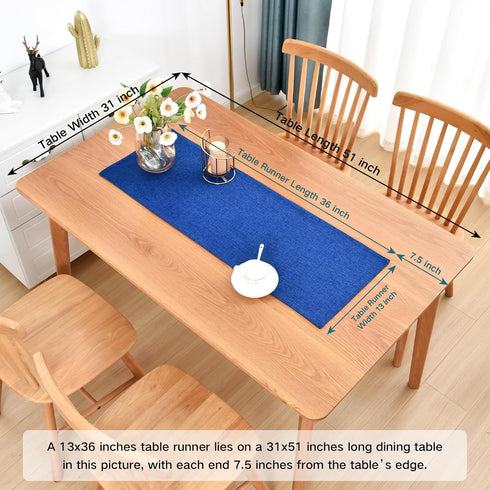 36 inches 13x36 Inch Farmhouse Rustic Table Runner Blue Faux Linen Double Layer Table Runners Thick Reversible Short