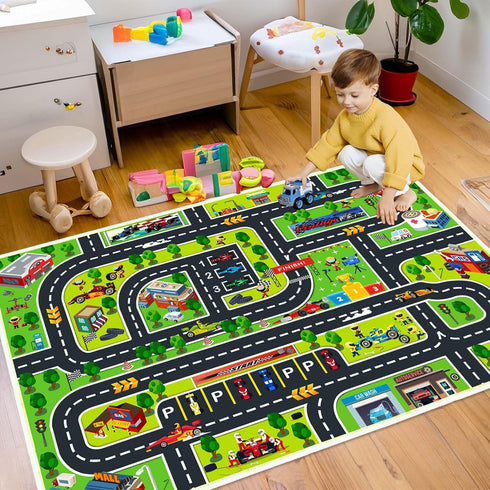 Kids Car Rug - Kids Road Rug Play Mat for Playroom Classroom Bedroom