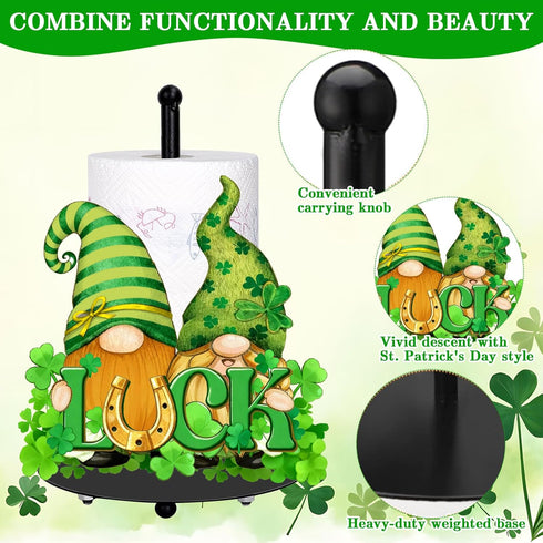 Countertop FYSUIMU St. Patrick' s Day Paper Towel Holder Green Luck Shamrock Clover Gnome Metal Tissue Holder Stand