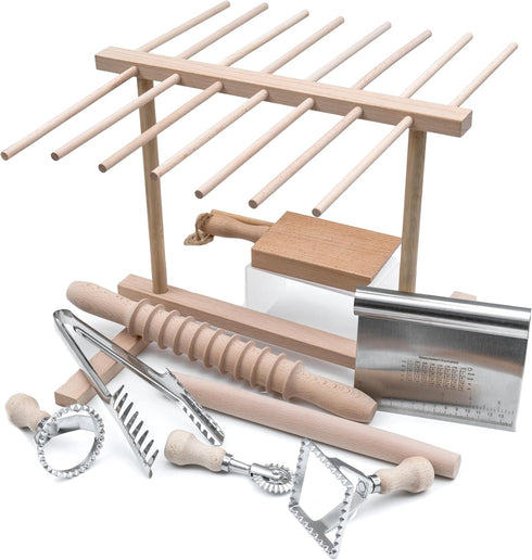 Ultimate 9 Pcs Pasta Making Tool Set Pasta Drying Rack, Pasta Tongs,