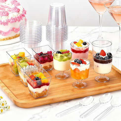 200 Pack 5 oz Plastic Dessert Cups with Spoons, Disposable Parfait Shooter Pudding Jello Cups Goblets for Party, Clear