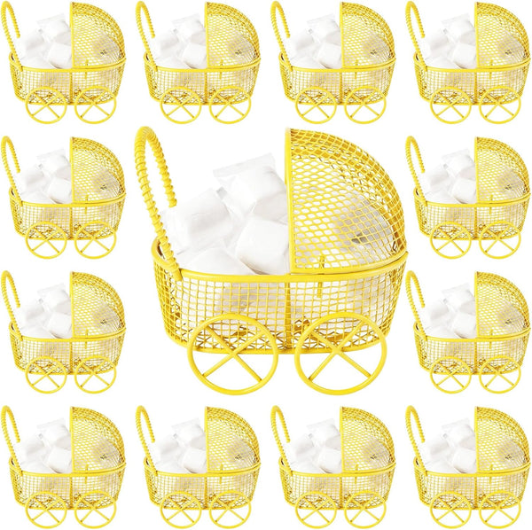 Threehoney 12 Pcs Baby Shower Mini Carriage Decoration Yellow Bee Color Metal Wired