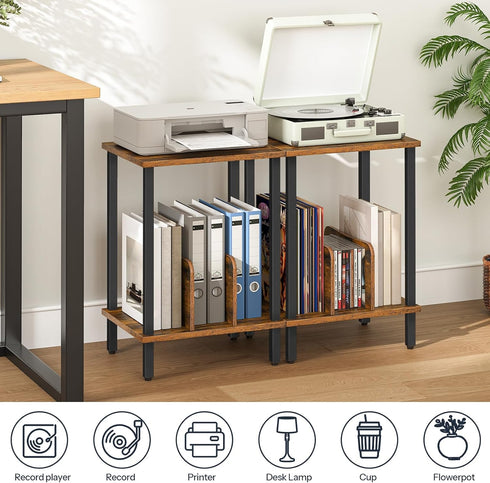 2-Tier 100 Albums, FG05RS01 HOOBRO Small End Table, Record Player Stand Vinyl Record Turntable Stand with Storage up