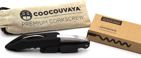 Wise Products Premium Corkscrew Wine Bottle Opener, Black Edition for Wine Lovers, Eco-Friendly Pouch (1 PACK)