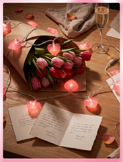 8.5FT Valentines Day Heart String Lights Plug in, Pink LED Heart Lights for Indoor Outdoor Decor, Connectable Valentine
