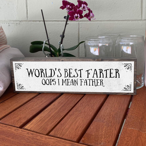 World's Best Farter Oops I Mean Father - Handmade Metal Wood Sign Light, Cute Rustic Wall Decor Art, Farmhouse