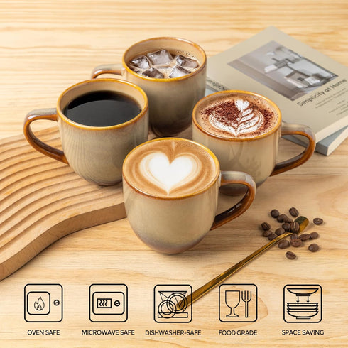 Set 6, 12oz theterra Ceramic Coffee Mugs of Handmade Coffee Cups with Handle for Latte, Tea, Milk, Beer, Hot Cocoa