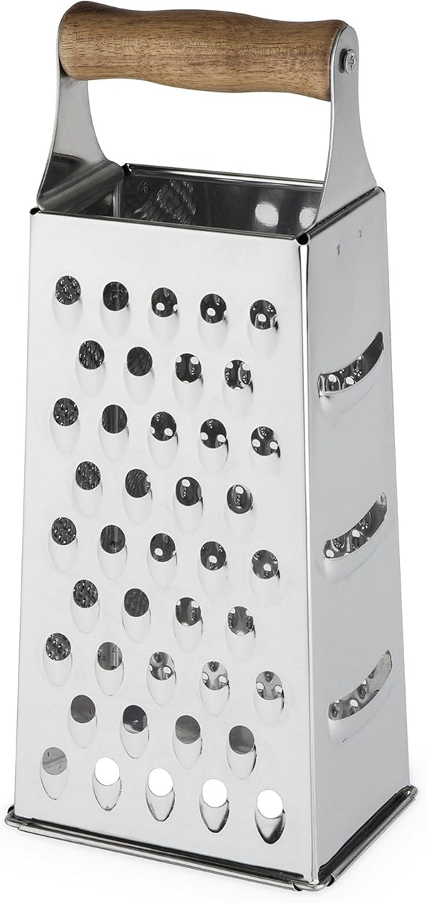 Twine Acacia Wood Handled Cheese Grater - Stainless Steel Grater, Citrus Zester, Vintage Kitchenware