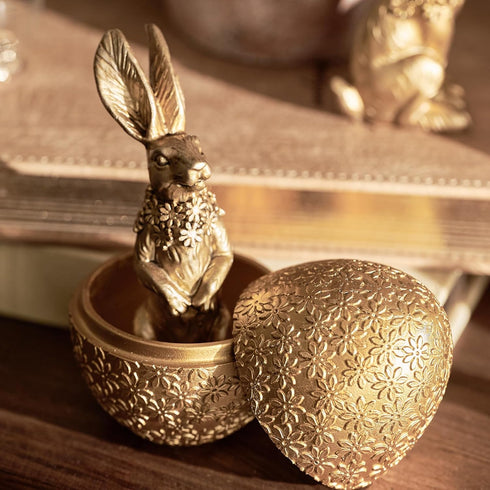6PCS 3 3 DN DECONATION Easter Decorations with Rabbits and Nesting Easter Eggs, Small Gold Easter Bunny Figurines