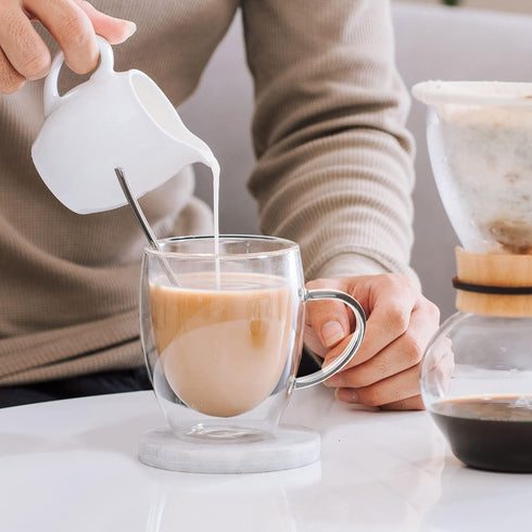 6 Pack 12oz 350ml LIBWYS Double Walled Coffee Cups Glasses Mugs, Espresso Cappuccino Latte Tea Cups with Handle, Heat