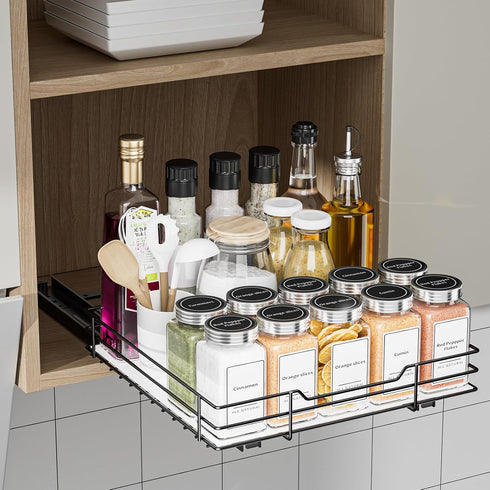 Pull Out Spice Rack, Slide Out Organizer for Kitchen and Pantry, Fits Spices, Sauces, Canned Food
