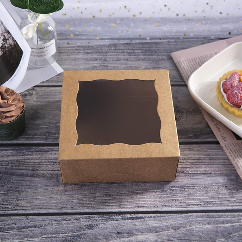 ONE MORE 6" Brown Bakery Boxes with PVC Window for Pie and Cookies, 12 Pack, Natural Kraft Paper