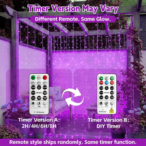 200LED 6.6x6.6ft 8 Curtain Light for Bedroom, Purple Window Wall Hanging Fairy Curtain String Light, Modes Remote Fairy