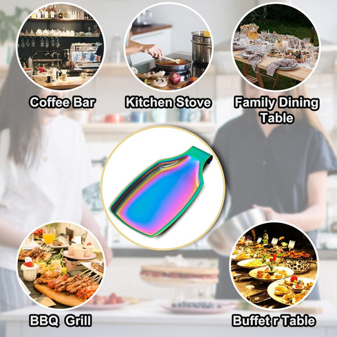 Rainbow Stainless Steel Spoon Rest for Kitchen Counter, Large Utensil Holder, Dishwasher Safe Kitchen Accessories