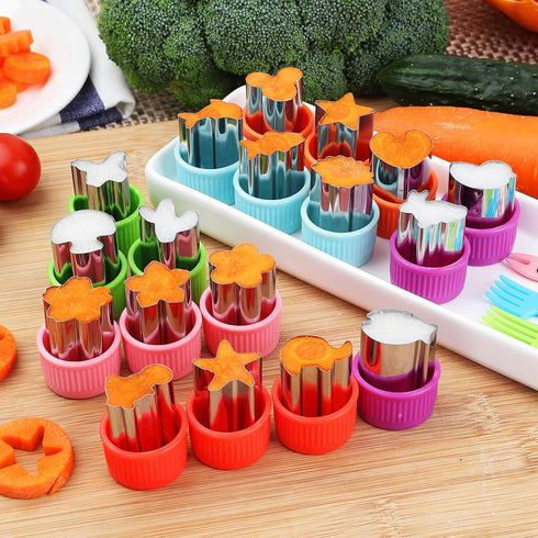 24pcs Vegetable Cutter Shapes Set, Mini Cookie Cutters, Fruit Cookie Pastry Stamps Mold with 30pcs Food Picks and Forks