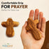10 Olive Wood Holding Hand Crosses with Gift Bags in Red or Black Velvet
