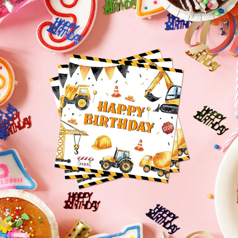 Xjoviative 40PCS Set 20 Construction Happy Birthday Paper Plates and Napkins Party Supplies, Disposable Construction