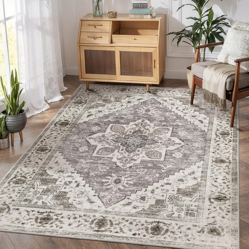 3x5 SERISSA Area Rug Boho Rugs for Bedroom, Washable Kitchen Rugs Non-Slip, Ultra Soft Print Distressed Entry Rug