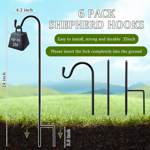 6 24 Inch Hummingbird Pcs Shepherds Hook for Outdoor Adjustable Bird Feeder Pole Metal Steel Shepard Hooks for Stand