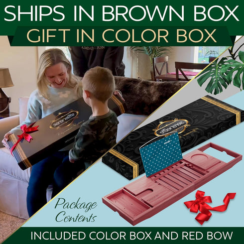 Set, SereneLife Premium Bathtub Tray Caddy with Gift Box and Bow Expandable Bath Tray, Unique House Warming Gifts
