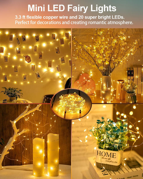 HOBAYS 20 Pack 3.3ft 20 Fairy Lights Battery Operated LED Mini String Lights Copper Wire Twinkle Lights for Mason Jars