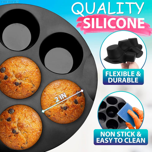 Air Fryer Muffin Pan (7 Cups) - Nonstick Silicone Muffin Pans for Baking & Freezing, Dishwasher Safe