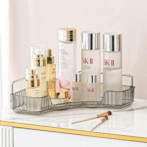 Corner Bathroom Countertop Organizer, 1 Tier Vanity Tray for Makeup, Perfume, Kitchen Spice Rack, Smoky Gray