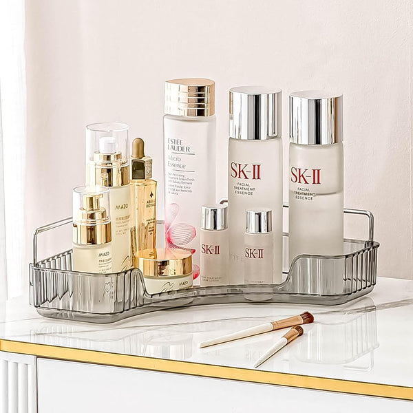 Corner Bathroom Countertop Organizer, 1 Tier Vanity Tray for Makeup, Perfume, Kitchen Spice Rack, Smoky Gray