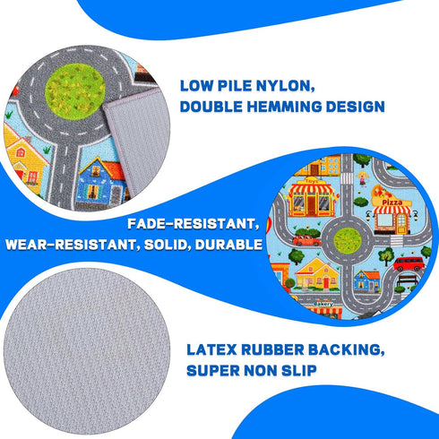 DINSUMRUG (59X39.4 INCH, Car Rug for Kids, Car Play Mat Carpet, Extra Non-Slip Traffic Road Rug for Kids, City Map
