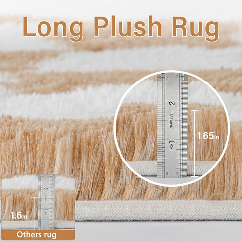 PureCozy 5x8 Checkered Rug for Living Room, Brown and White Modern Shag Rugs Super Soft Washable Indoor Office Fuzzy