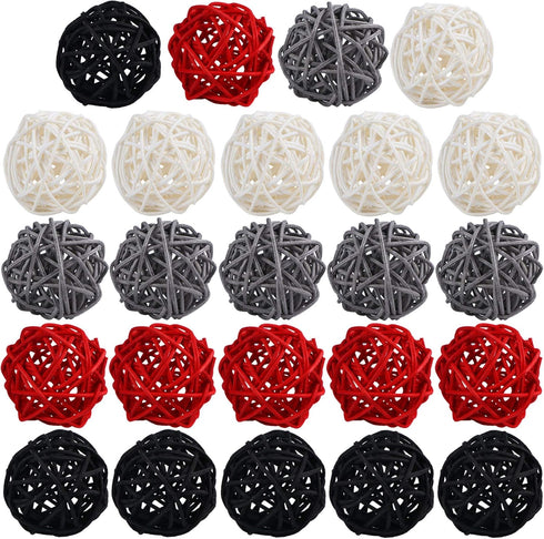 STMK 24 Pcs 2 Inch Rattan Balls Decorations - Wicker Balls for Home Decor DIY Vase Bowl Filler (Black, Grey, Red, White)