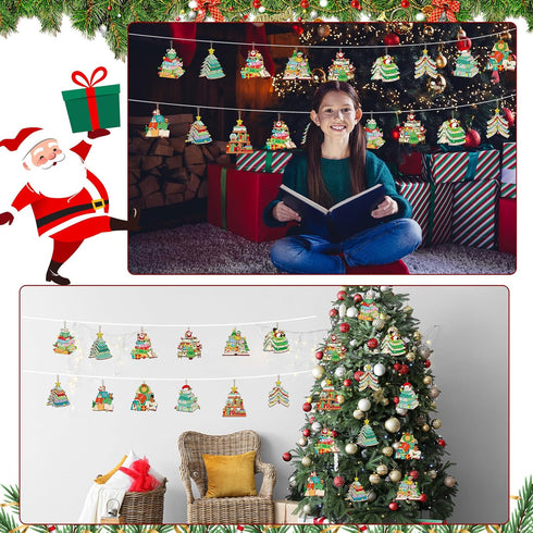 24Pcs Christmas Wooden Book Ornaments Book Lovers Gifts Xmas Tree Reading Ornament Bookshelf Hanging Wood Signs Crafts