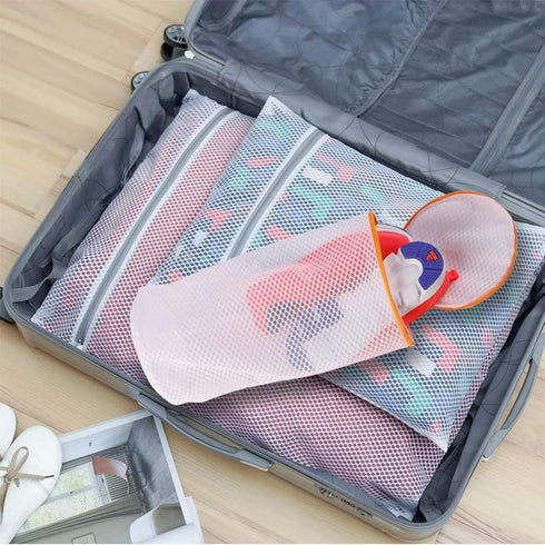 Kimmama Large Size Shoes Wash Bags, Sneaker Mesh Washing Bag, Honeycomb Fabric, Orange Zipper, Pack of 2, 7 x 15 inch