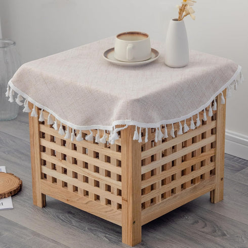 Linen Small Round Tablecloth 24 Inch Beige Washable Wrinkle Resistant Table Cover