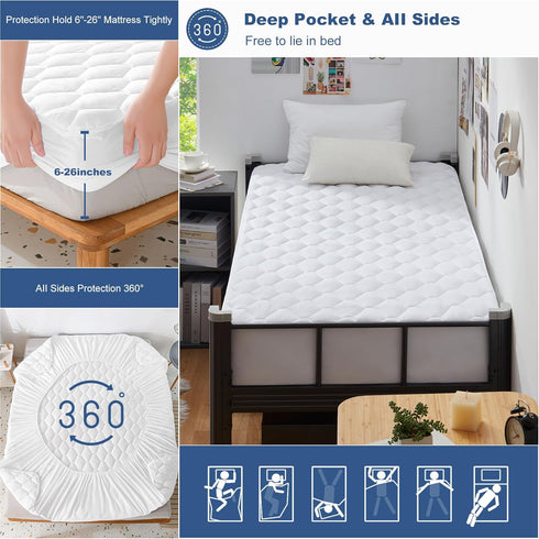 GRT Twin XL Mattress Protector, 100% Waterproof Quilted Fitted Pad, Dust Proof, Fits up to 18" Deep